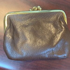 Vintage Brown Leather Coin purse  with  double clasp genuine deerskin